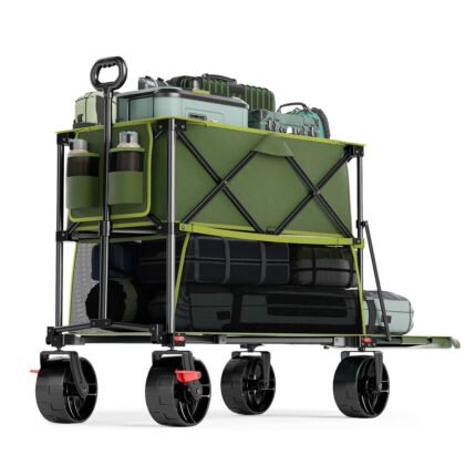 TIMBER RIDGE 400L Folding Double Decker Wagon with Brakes, 54" Extra Long | Extender Wagon Cart, 450lbs Heavy Duty Collapsible Cart with All-Terrain Big Wheels for Camping, Sports, Shopping