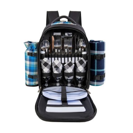 Picnic Backpack, 4-Person with Blanket & Wine, Family & Lovers Gift, Brown | Insulated Compartment, Padded Straps, Couple Gifts, Corporate Gifts, Family, Camping, Beach, Climbing, Parks