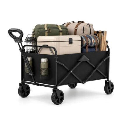 Foldable Wagon Cart, Collapsible Heavy Duty Utility Wagon with All Terrain Wheels, Folding Beach Wagon for Sand, Garden, Grocery, Sports, Camping and Outdoor Use